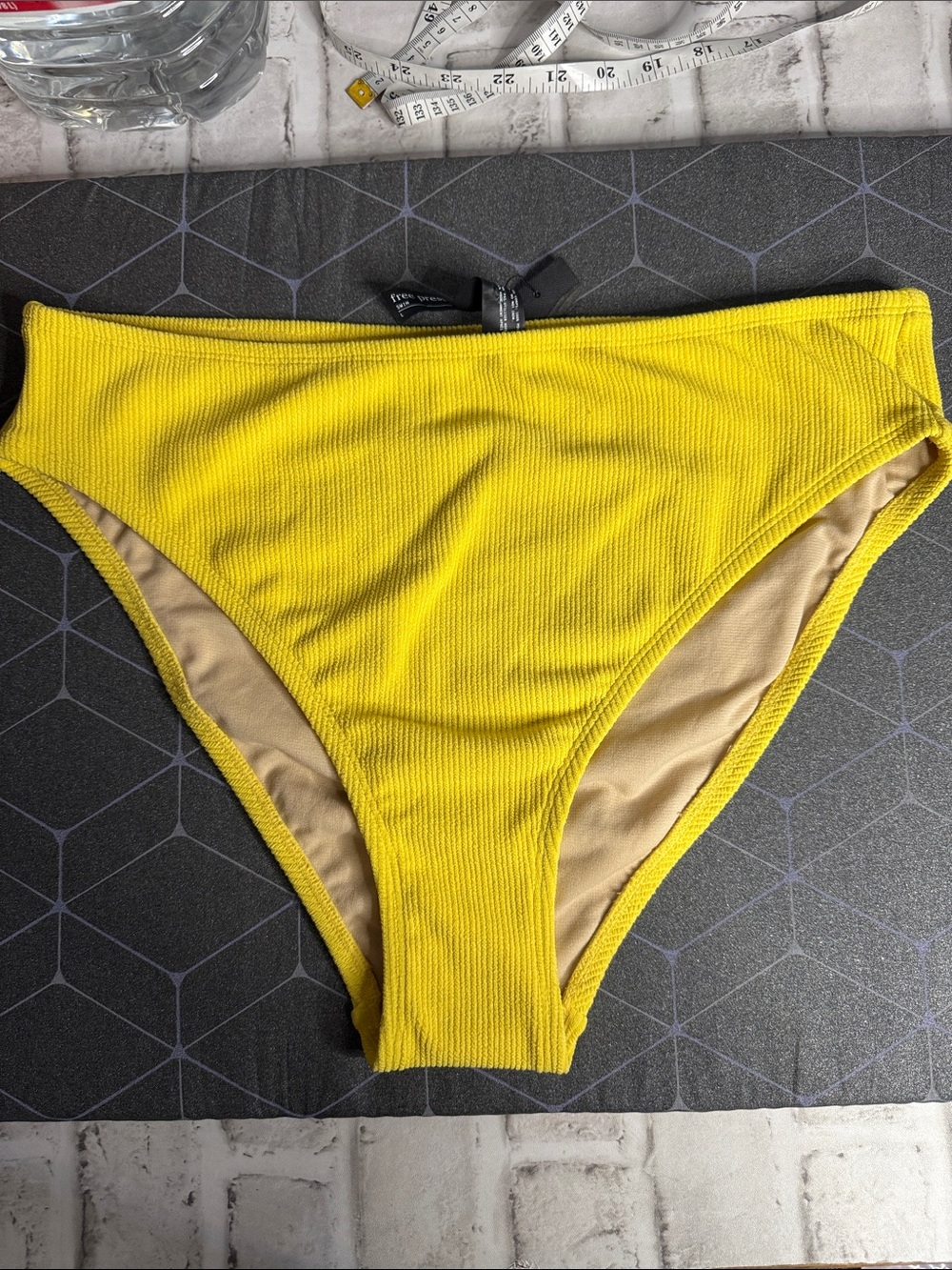 Free Press Swim Womens Yellow Ribbed High Waisted Bikini Bottom Size L New